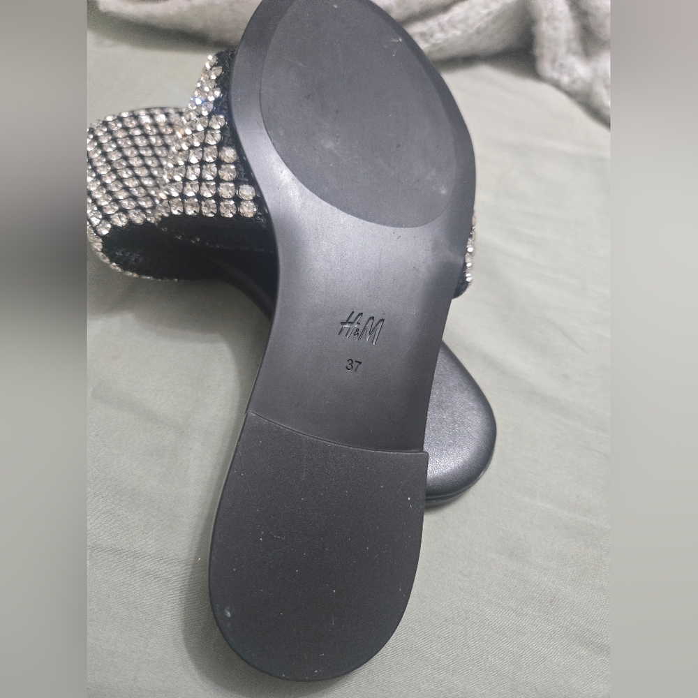 Black & Silver Rhinestone Slide Sandals - Picture 3 of 5